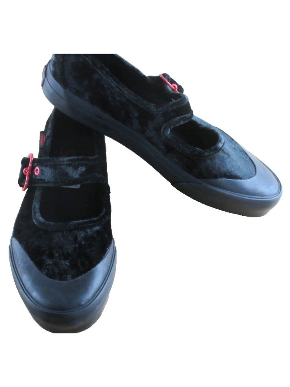 Vans Women's Mary Jane Hearts Black Red Velvet adjustable Sneakers Size 8 NEW - Picture 4 of 6